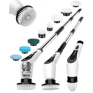 Electric Spin Scrubber, Adjustable Electric Cleaning Brush with 3 Lengths Extension Handle & 7 Replaceable Brush Heads, Cordless Bathroom Scrubber for Tub, Tile, Floor, Wall, Window, Grout