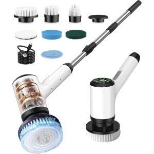 Electric Spin Scrubber, 2024 Upgraded Shower Scrubber with 7 Replaceable Brush Heads, Adjustable Electric Cleaning Brush for Bathroom, Tub, Tile, Floor, Wall, Grout, Kitchen (White)